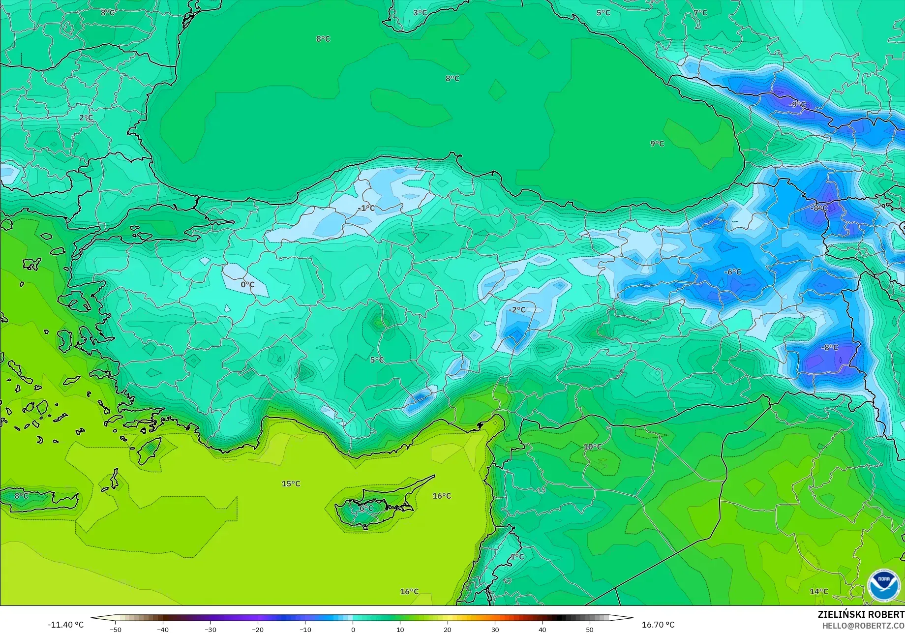 GFS modelo - Turquía, Temperatura a 2 m