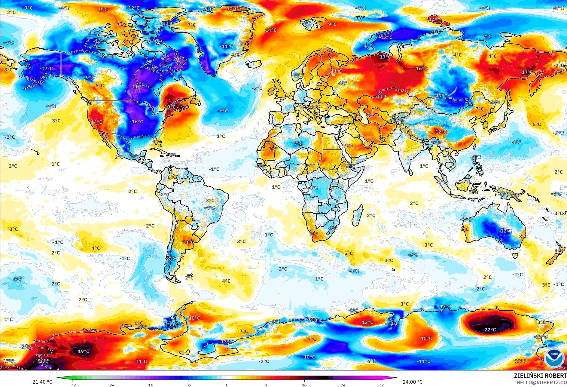 GFS modelo - Mundo, Anomalía de temperatura a 2 m