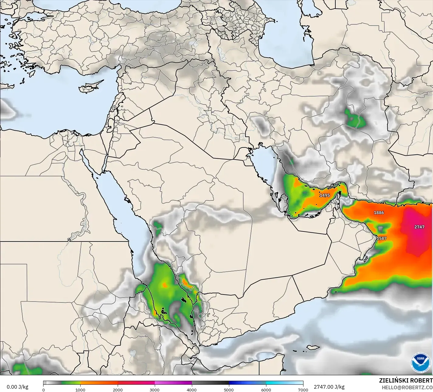 GFS modelo - Oriente Medio, CAPE