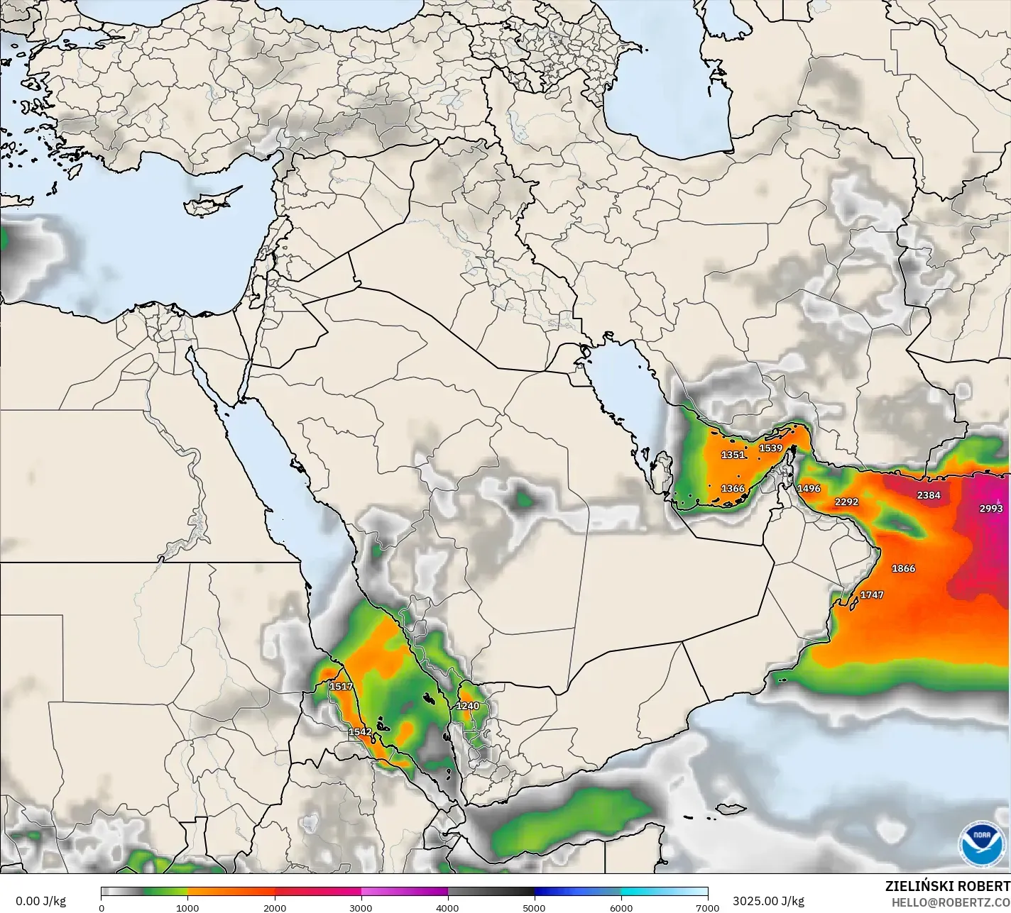 GFS modelo - Oriente Medio, CAPE