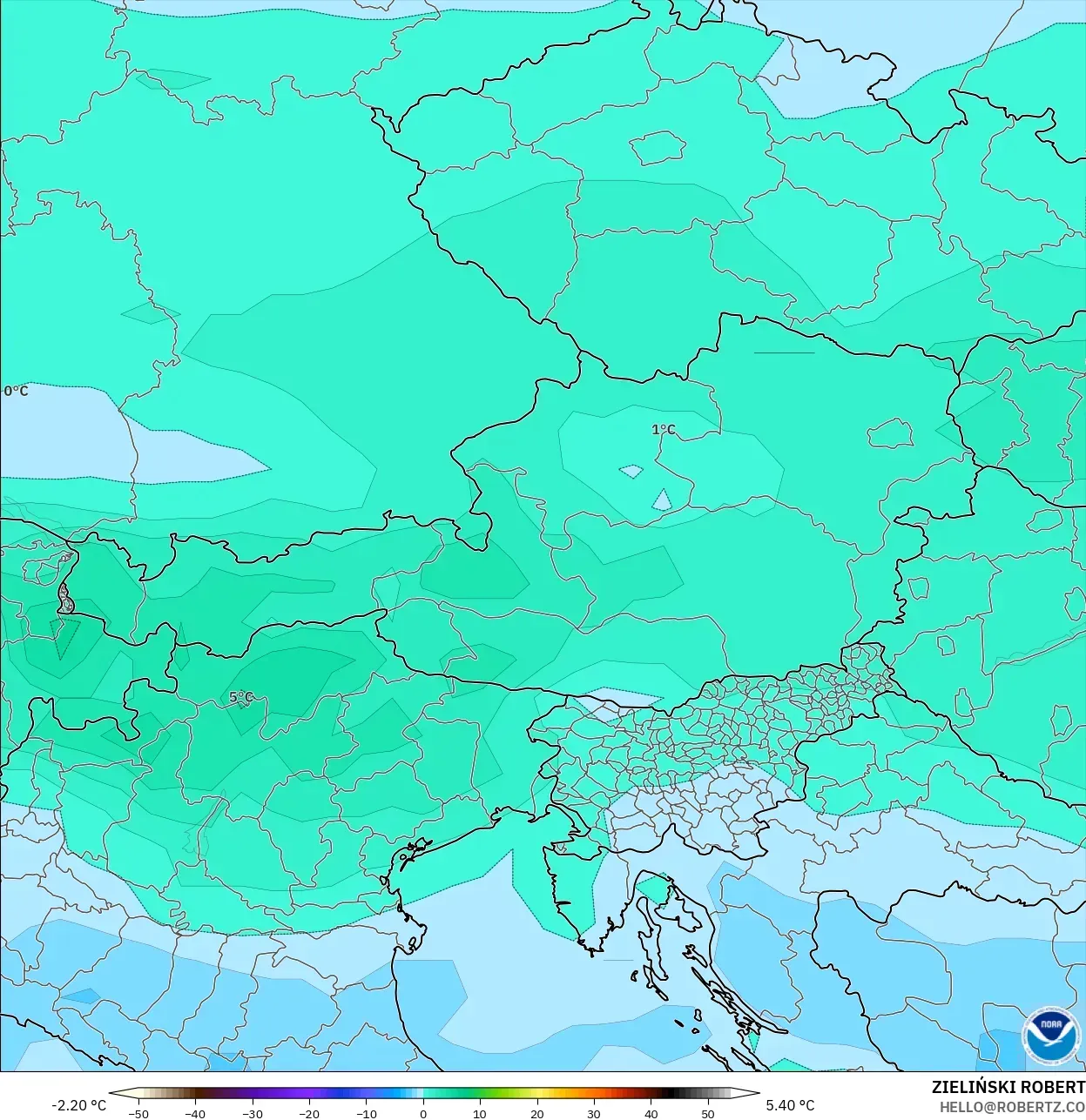 GFS modelo - Austria, Temperatura a 850 hPa