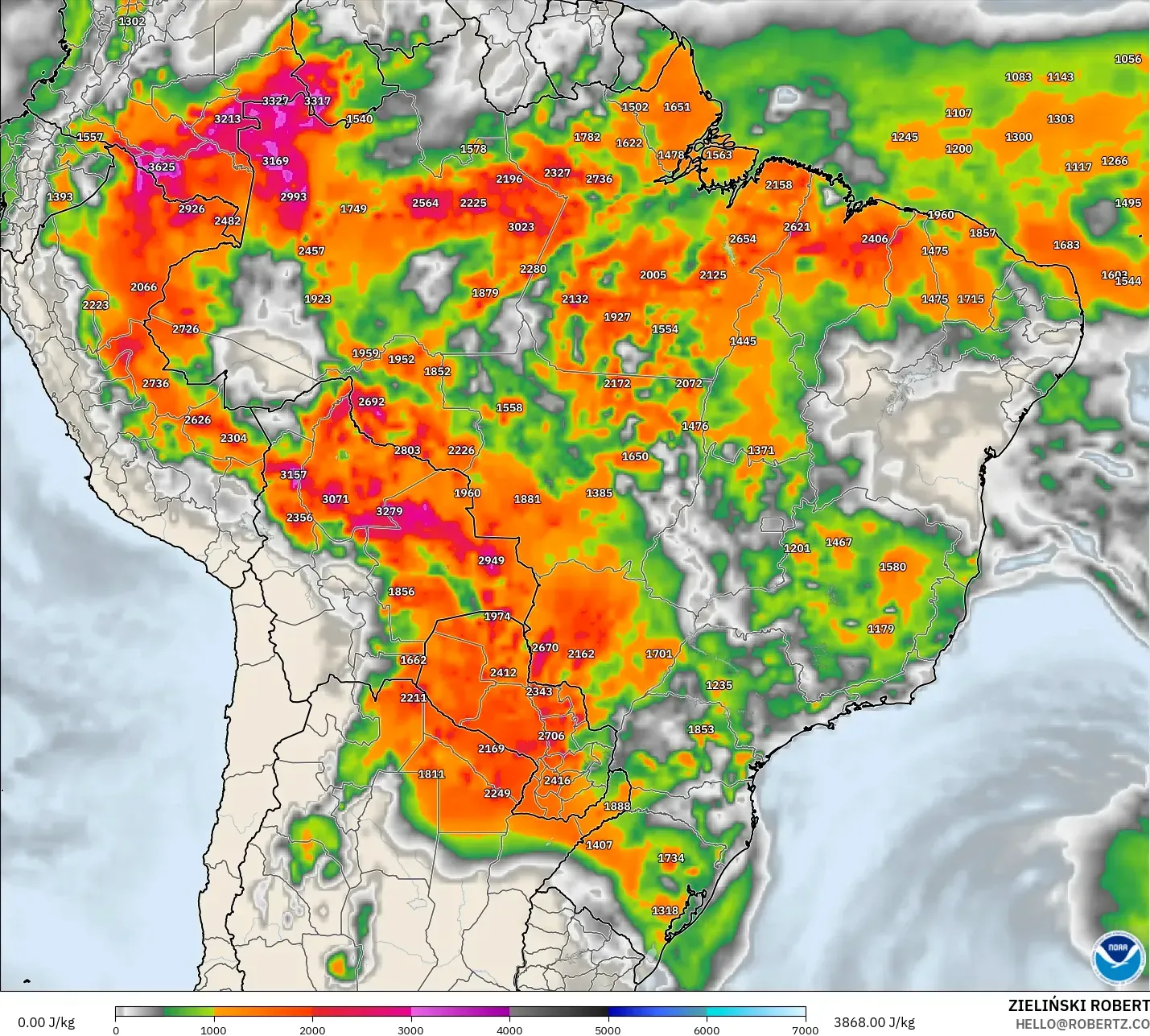 GFS modelo - Brasil, CAPE