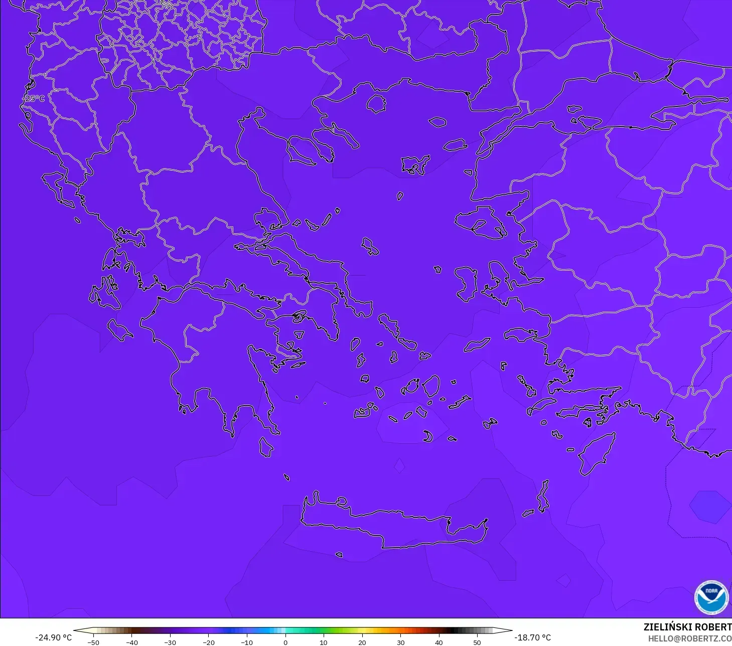 GFS modelo - Grecia, Temperatura a 500 hPa
