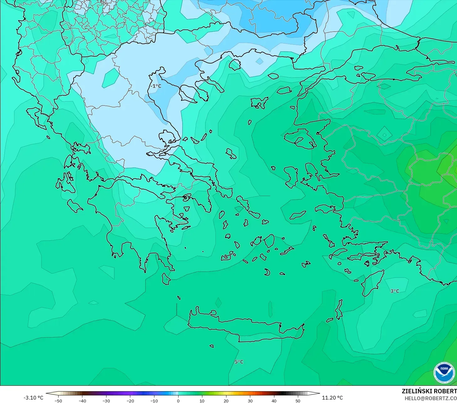 GFS modelo - Grecia, Temperatura a 850 hPa