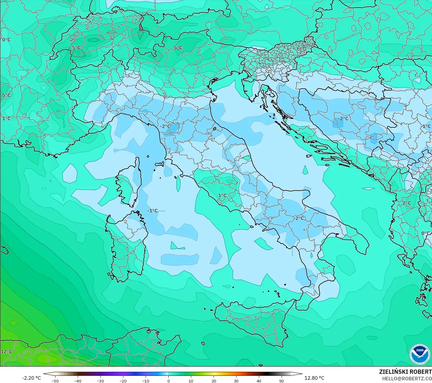 GFS modelo - Italia, Temperatura a 850 hPa