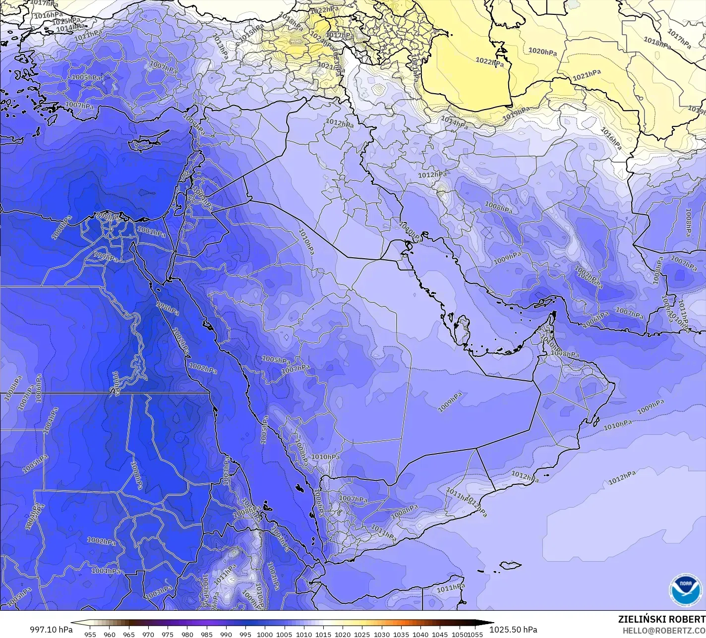 GFS modelo - Oriente Medio, Presión