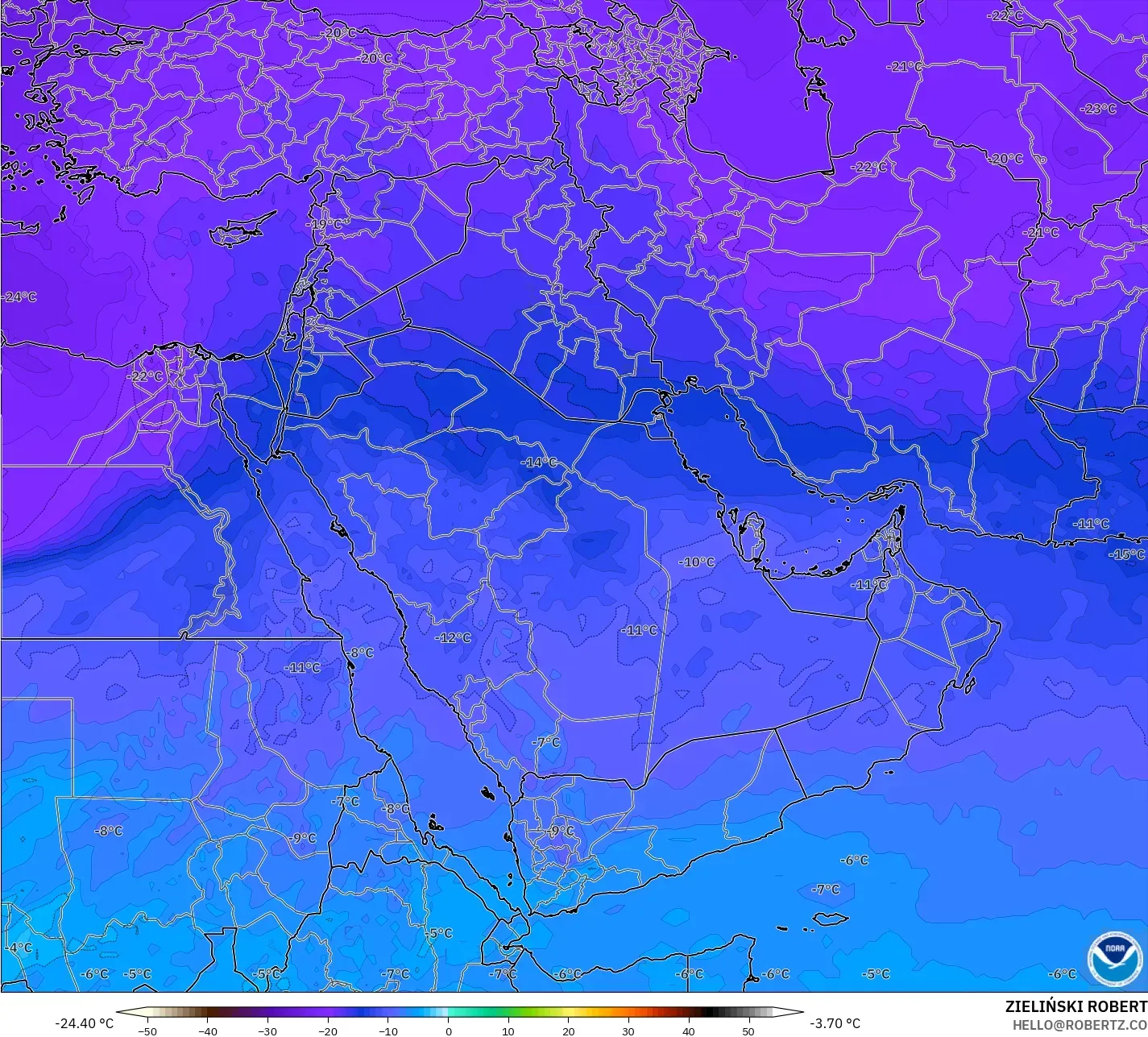 GFS modelo - Oriente Medio, Temperatura a 500 hPa