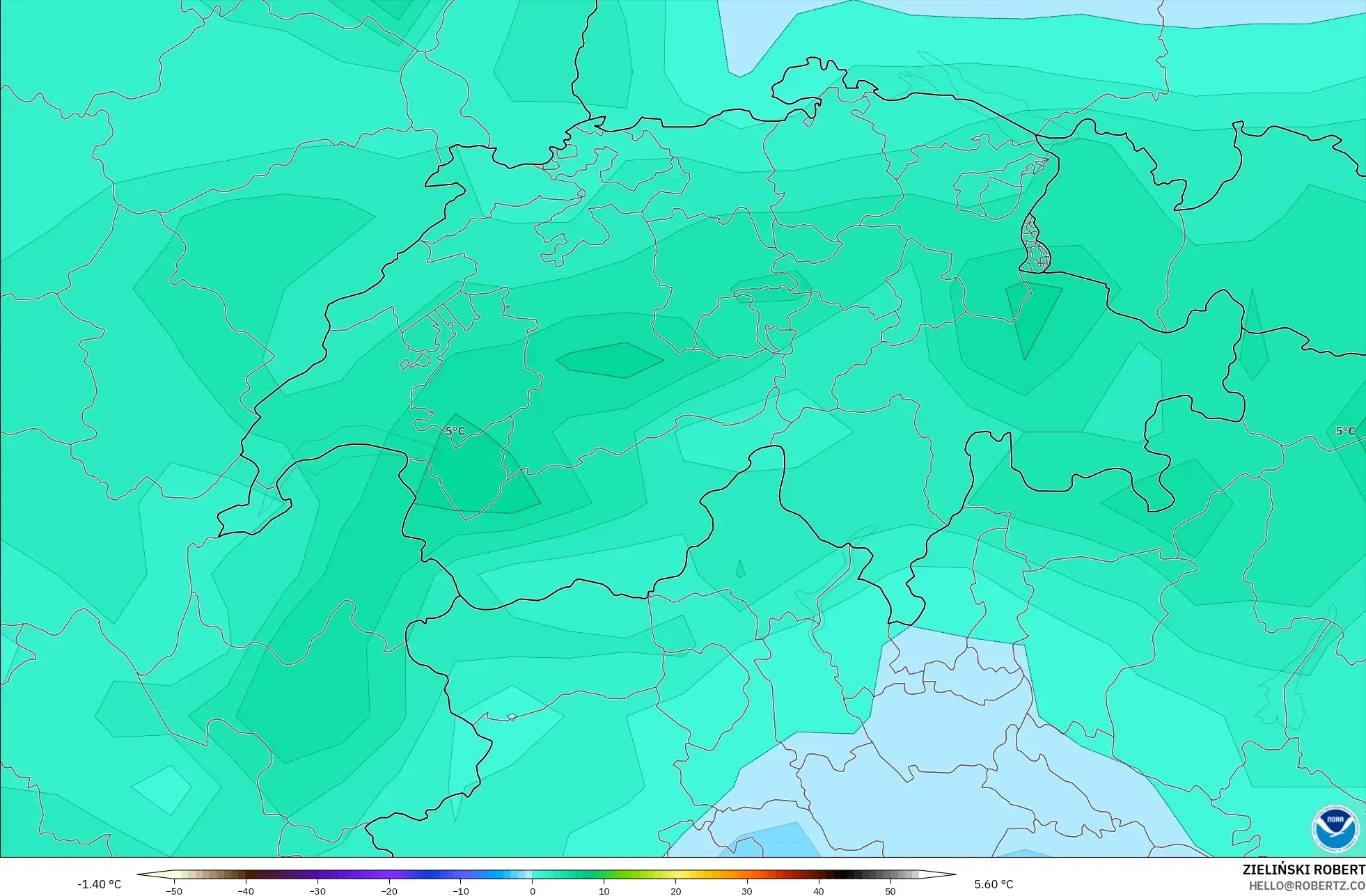 GFS modelo - Suiza, Temperatura a 850 hPa