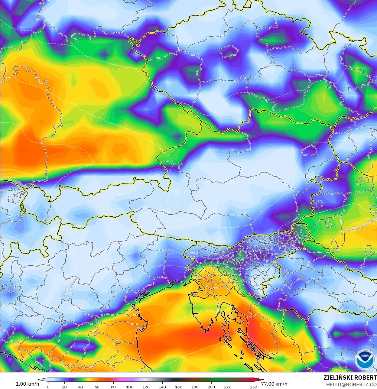 GFS modelo - Austria, Ráfagas de viento