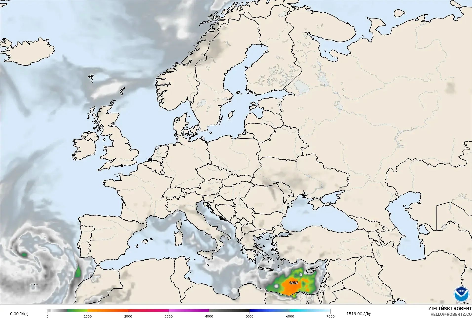 GFS modelo - Europa, CAPE