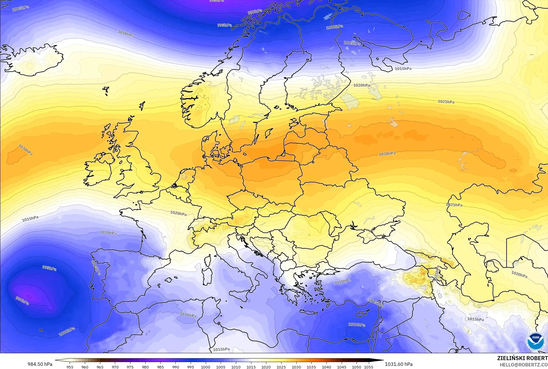 GFS modelo - Europa, Presión