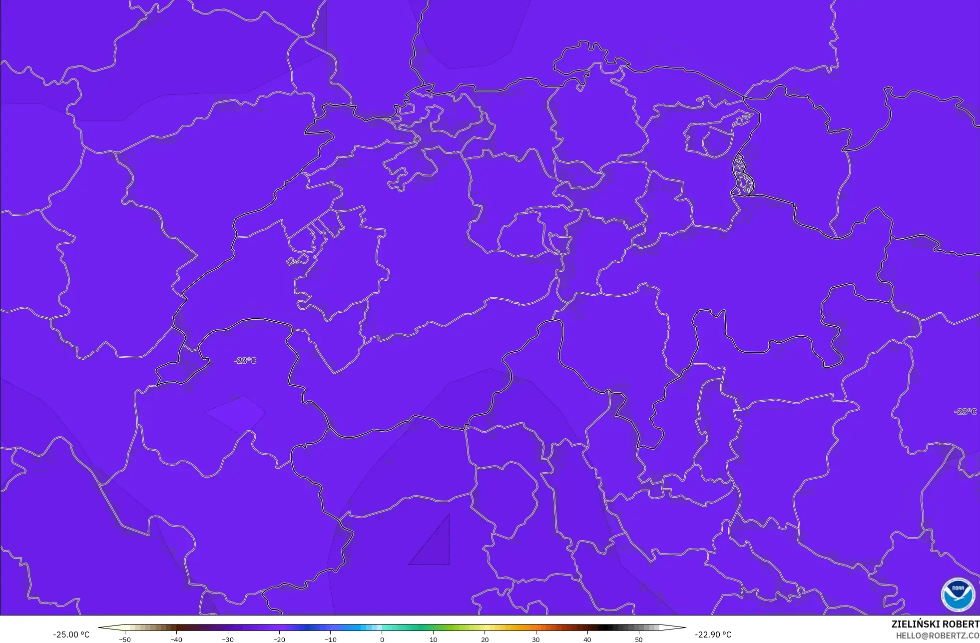 GFS modelo - Suiza, Temperatura a 500 hPa
