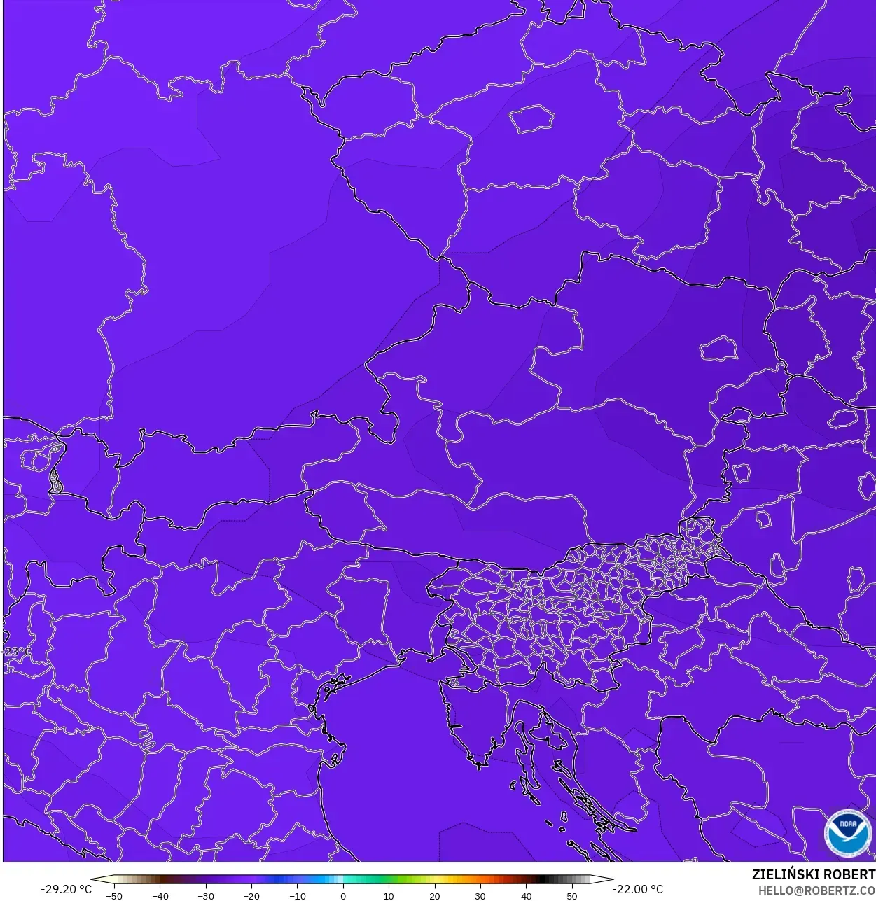 GFS modelo - Austria, Temperatura a 500 hPa