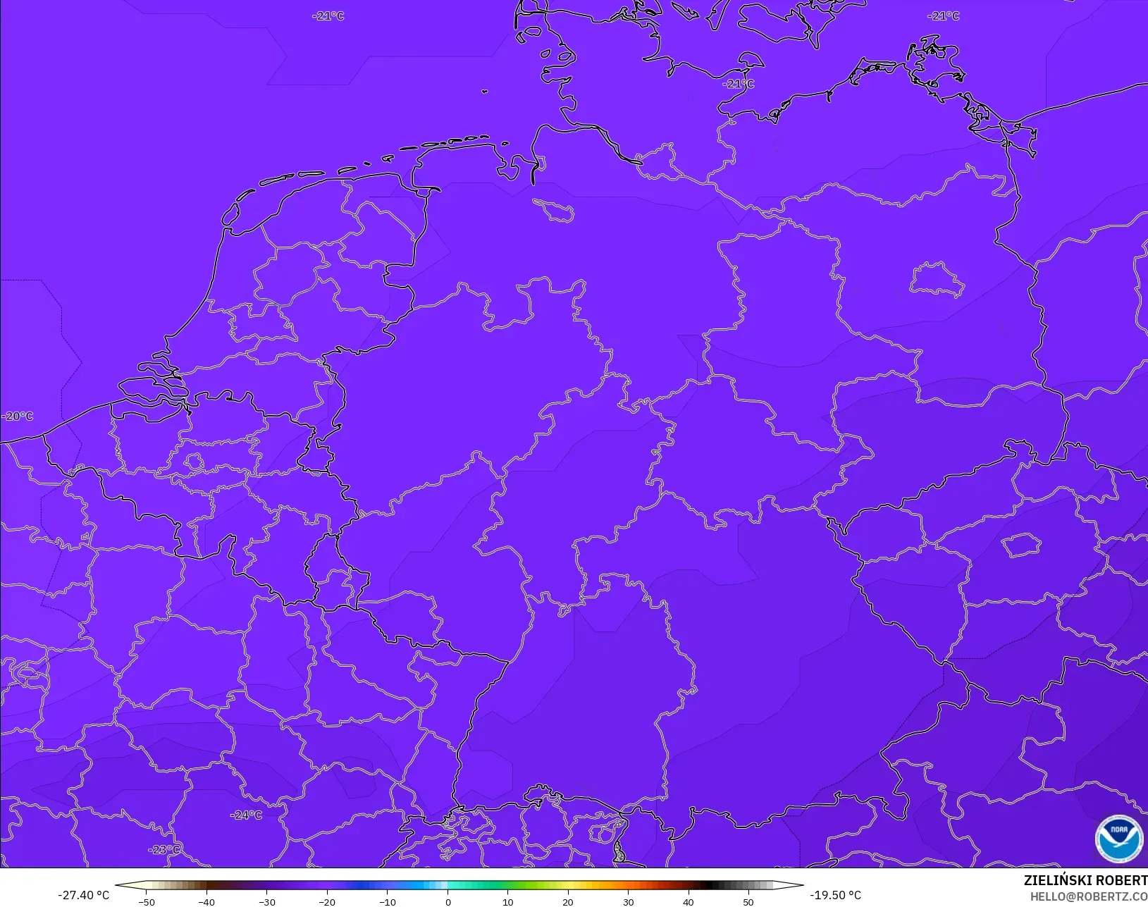 GFS modelo - Alemania, Temperatura a 500 hPa