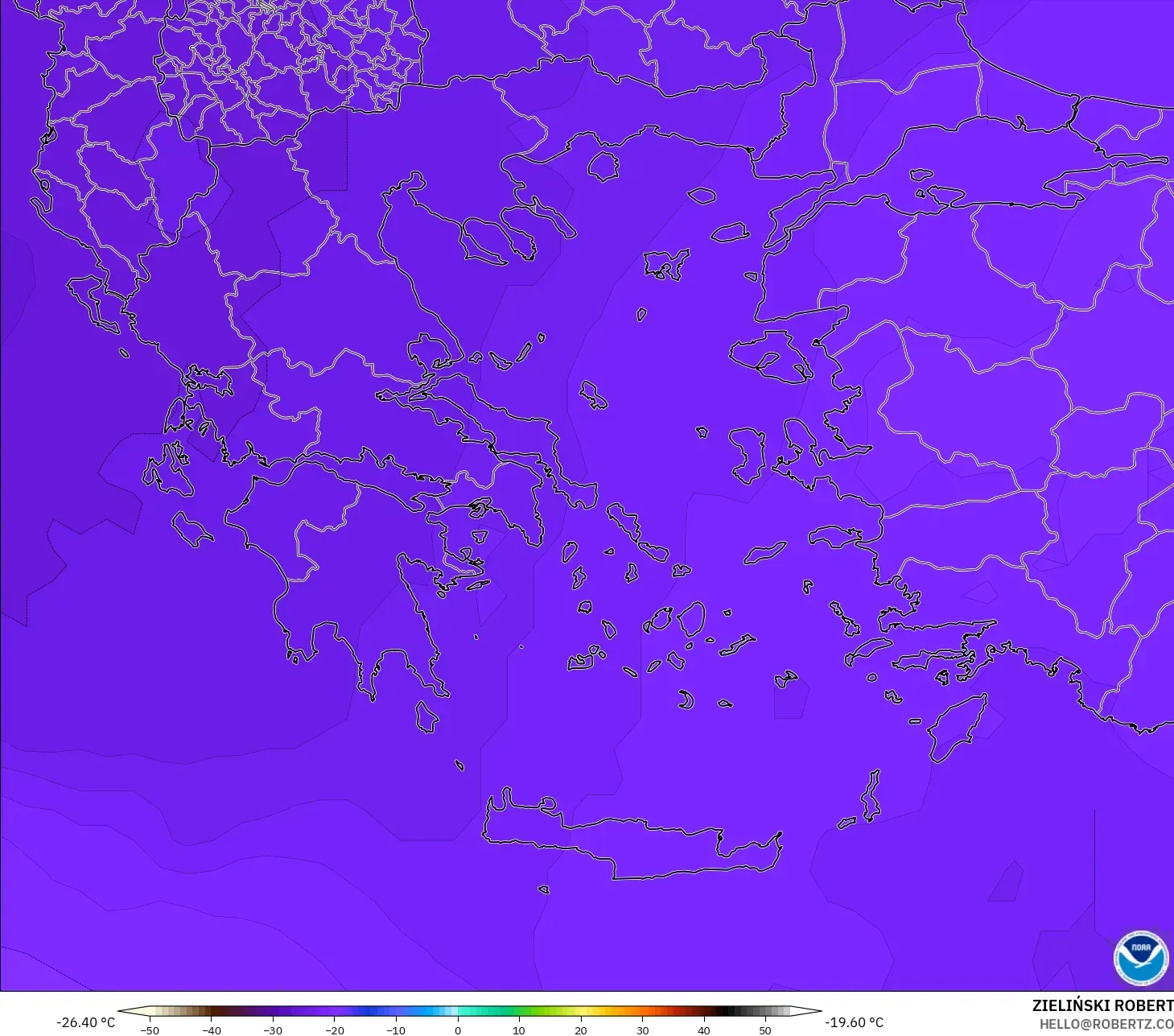 GFS modelo - Grecia, Temperatura a 500 hPa