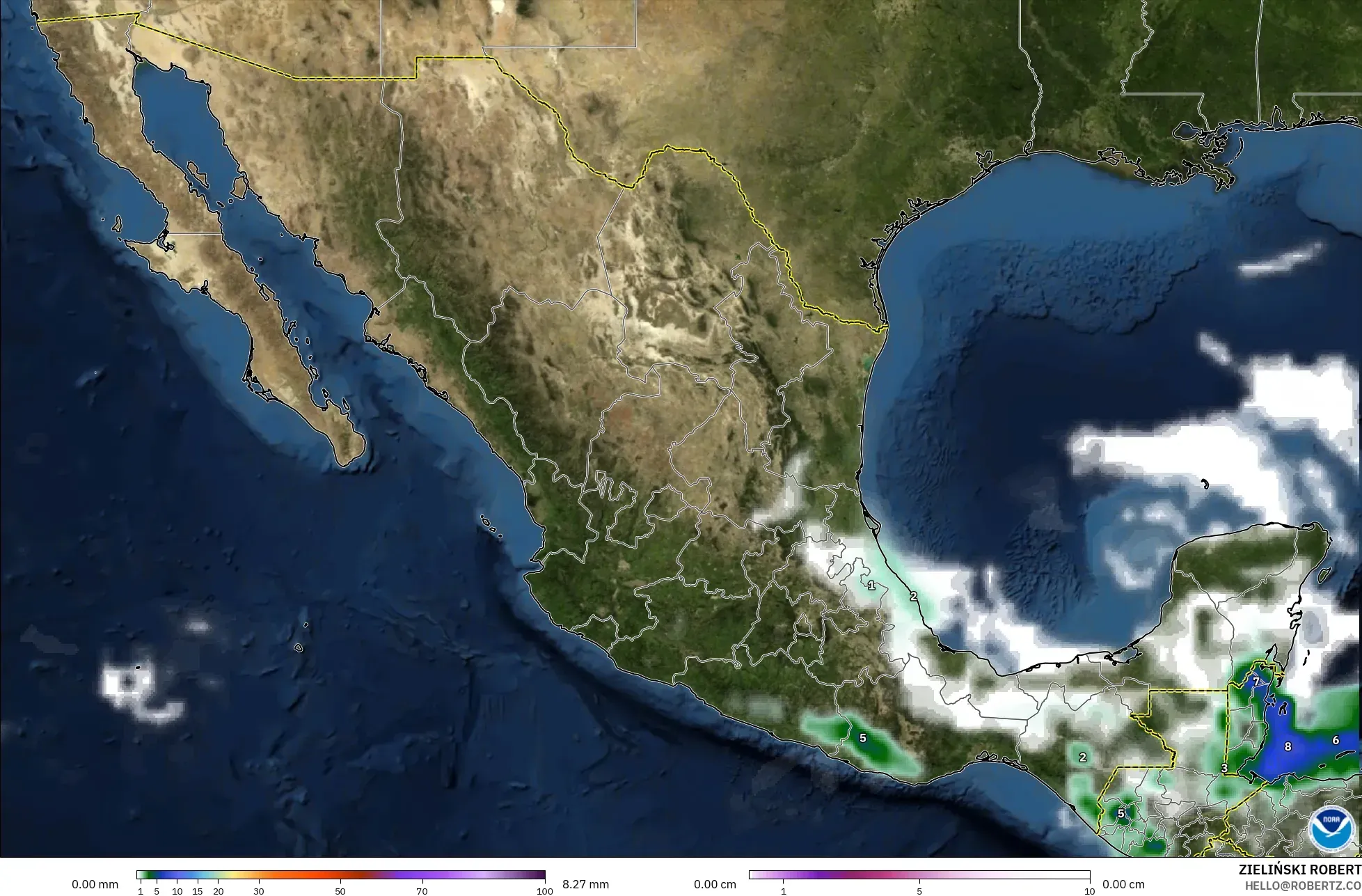 GFS modelo - México, Precipitación, nubes y presión