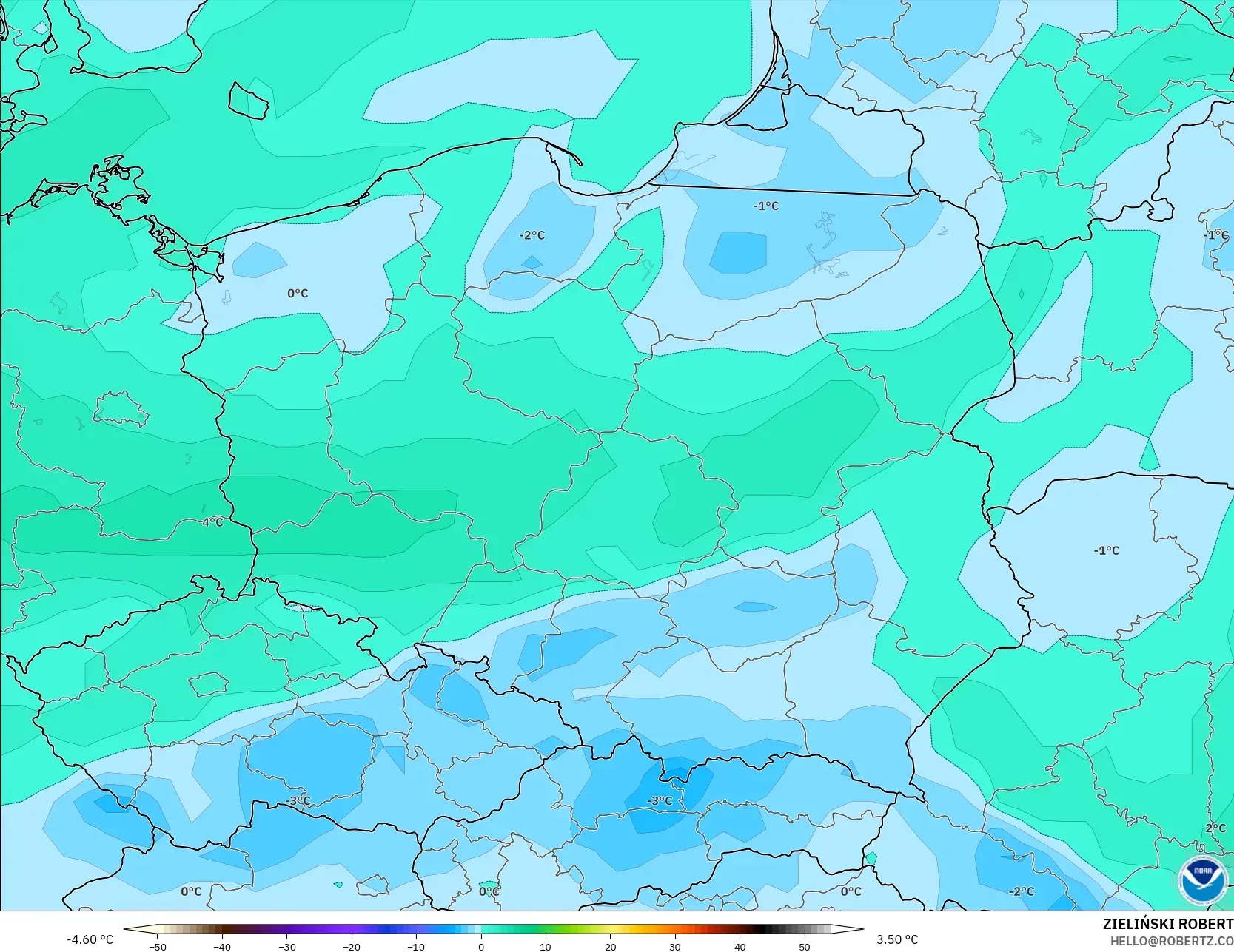 GFS modelo - Polonia, Punto de rocío a 2 m