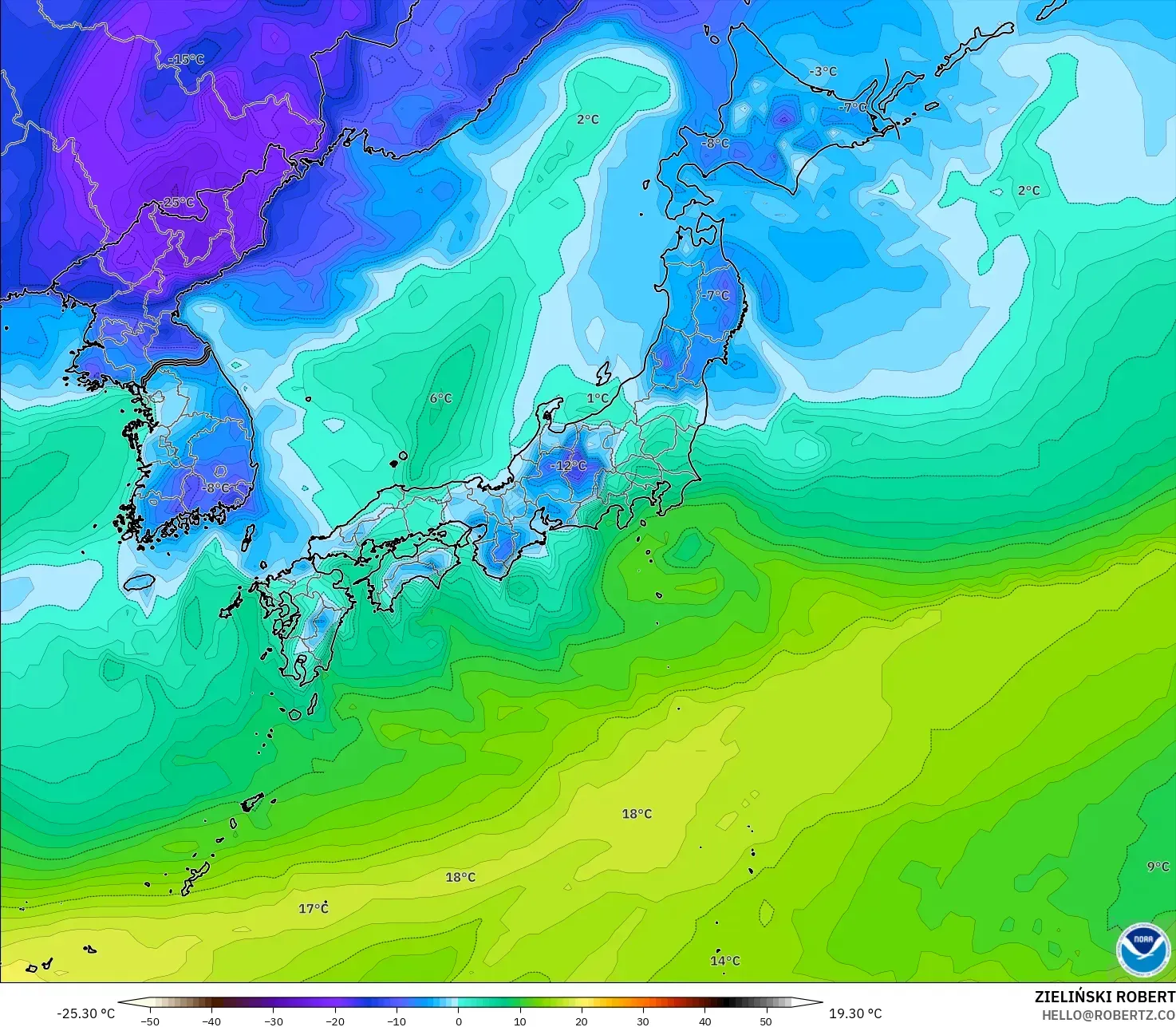 GFS modelo - Japón, Punto de rocío a 2 m