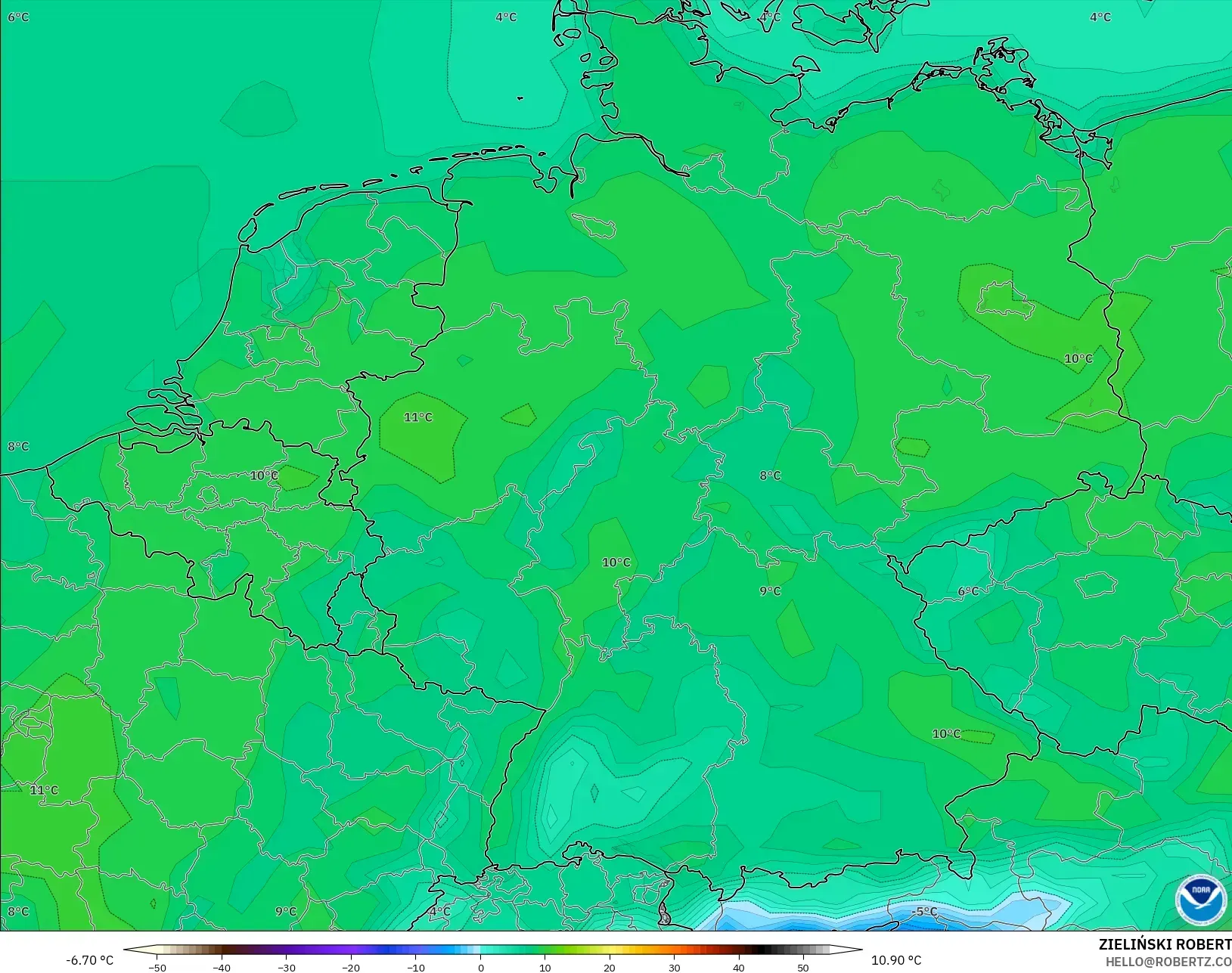 GFS modelo - Alemania, Temperatura a 2 m