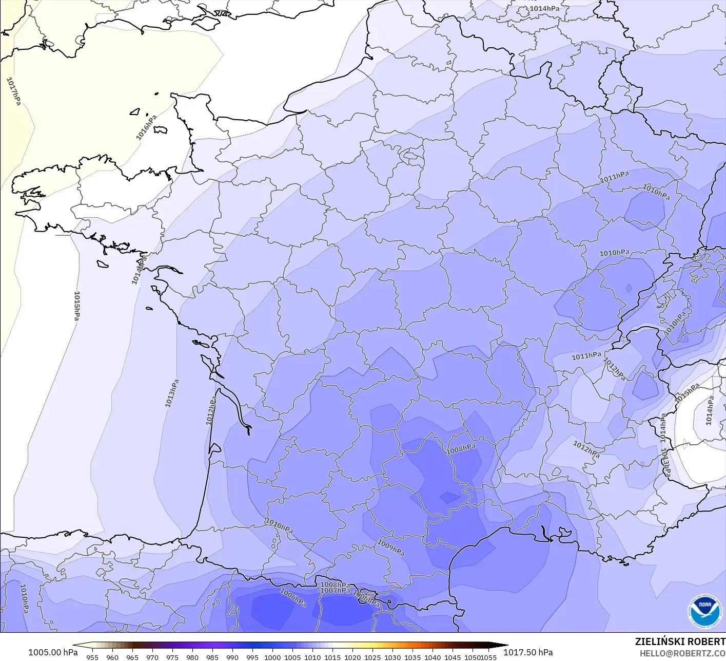 GFS modelo - Francia, Presión
