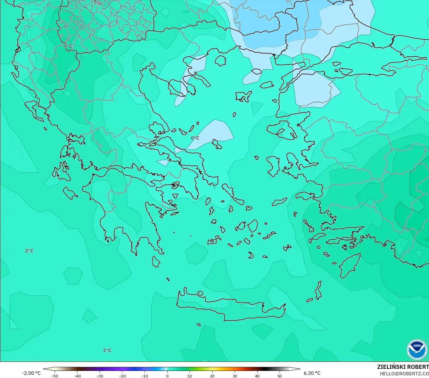 GFS modelo - Grecia, Temperatura a 850 hPa