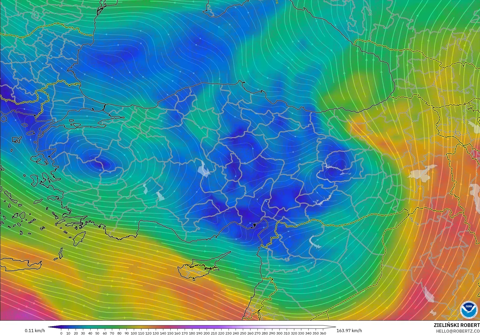 GFS modelo - Turquía, Viento a 300 hPa (corriente en chorro)