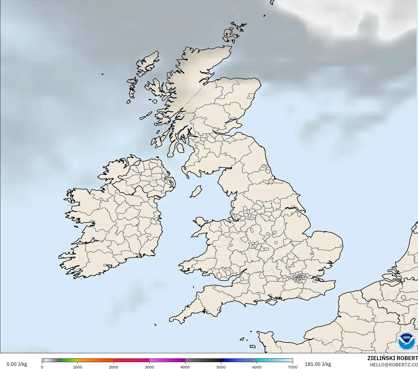 GFS modelo - Reino Unido, CAPE