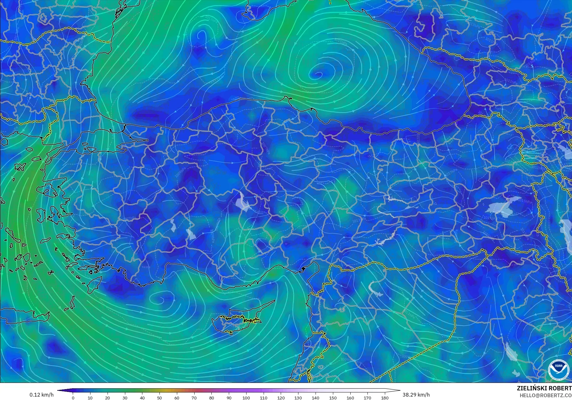 GFS modelo - Turquía, Viento a 10 m