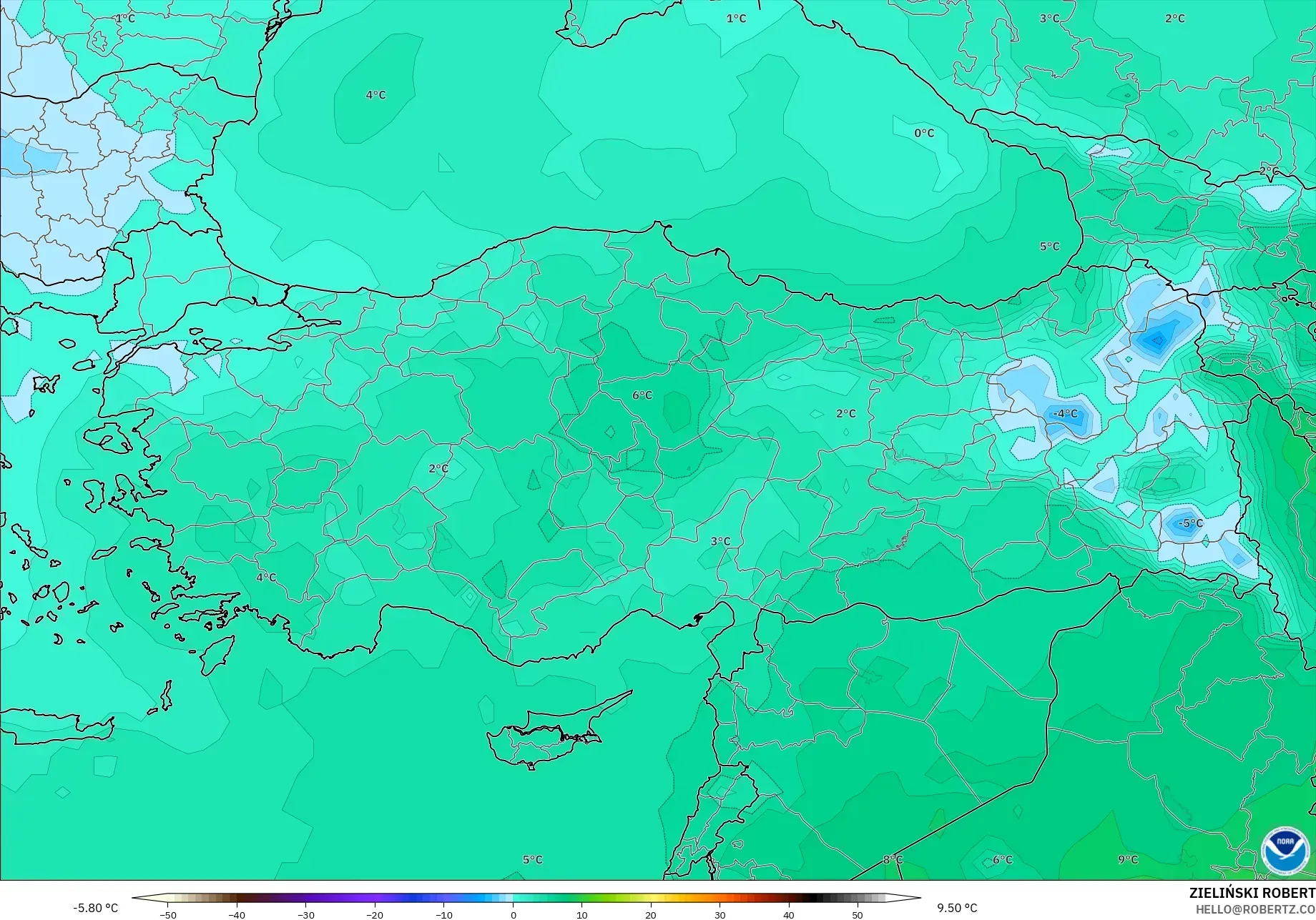GFS modelo - Turquía, Temperatura a 850 hPa