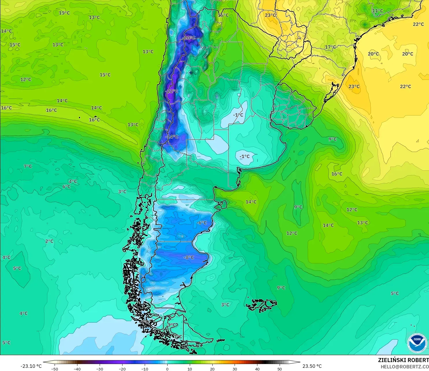 GFS modelo - Argentina, Punto de rocío a 2 m