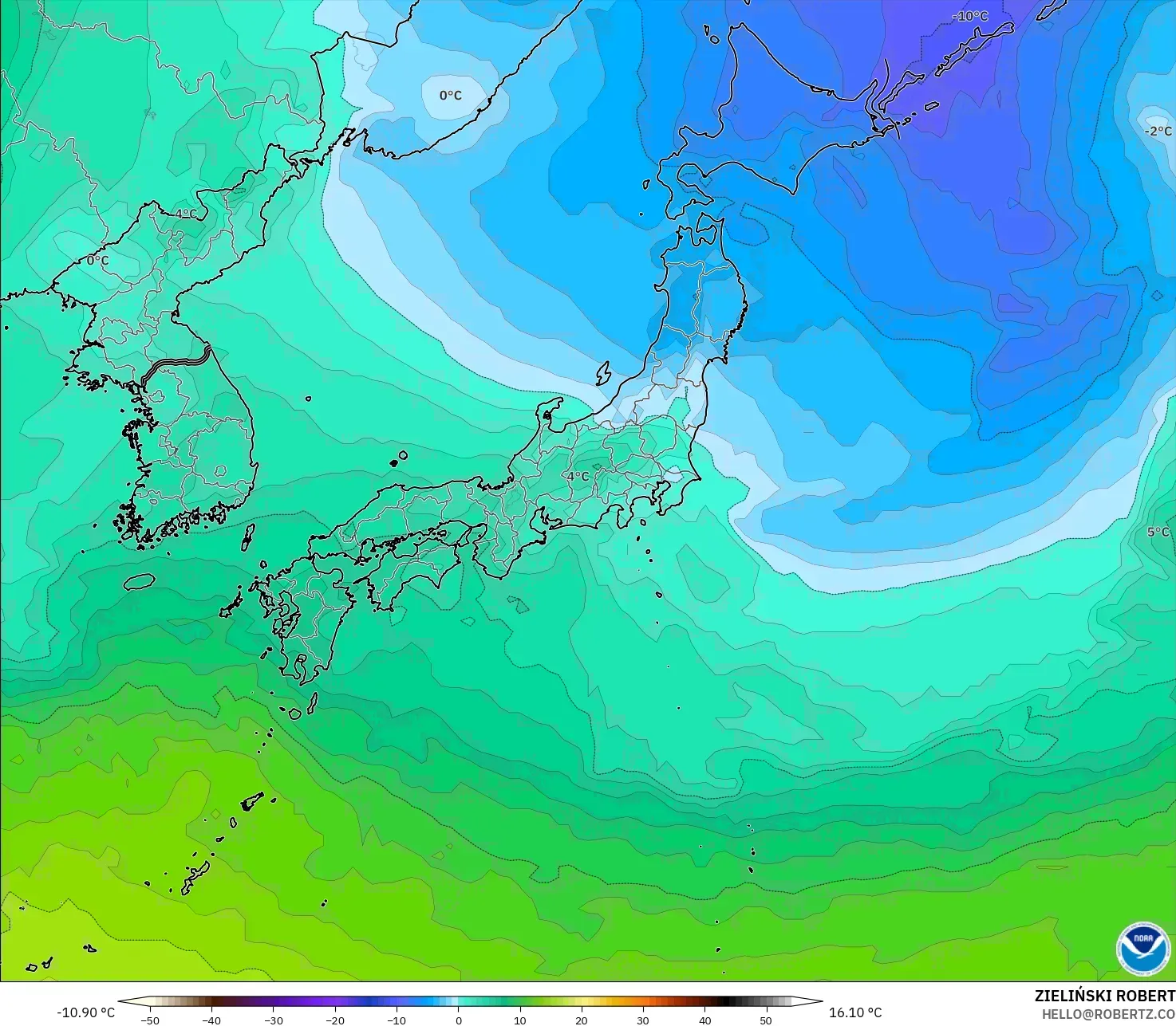 GFS modelo - Japón, Temperatura a 850 hPa