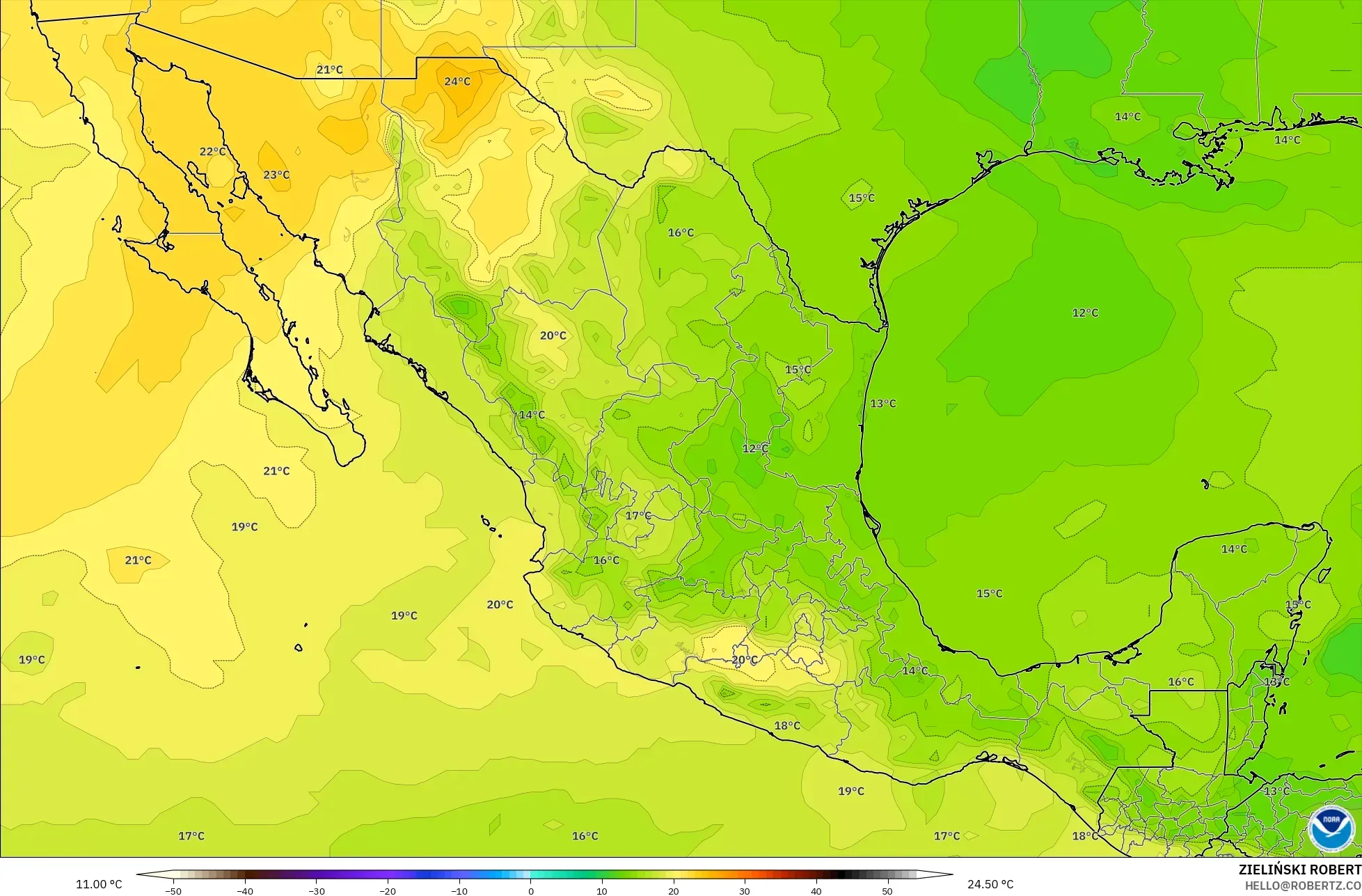 GFS modelo - México, Temperatura a 850 hPa