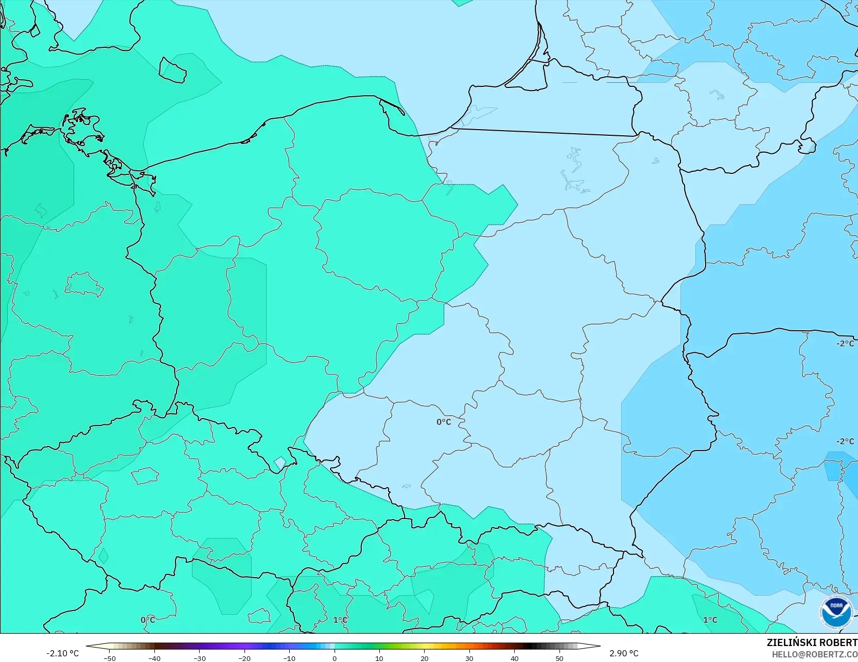 GFS modelo - Polonia, Temperatura a 850 hPa