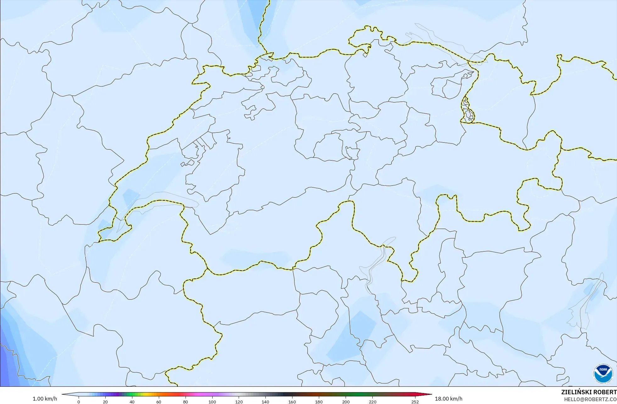 GFS modelo - Suiza, Ráfagas de viento