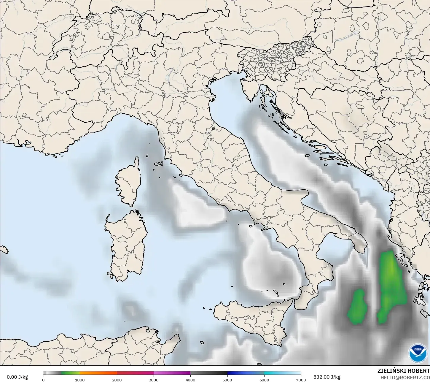 GFS modelo - Italia, CAPE
