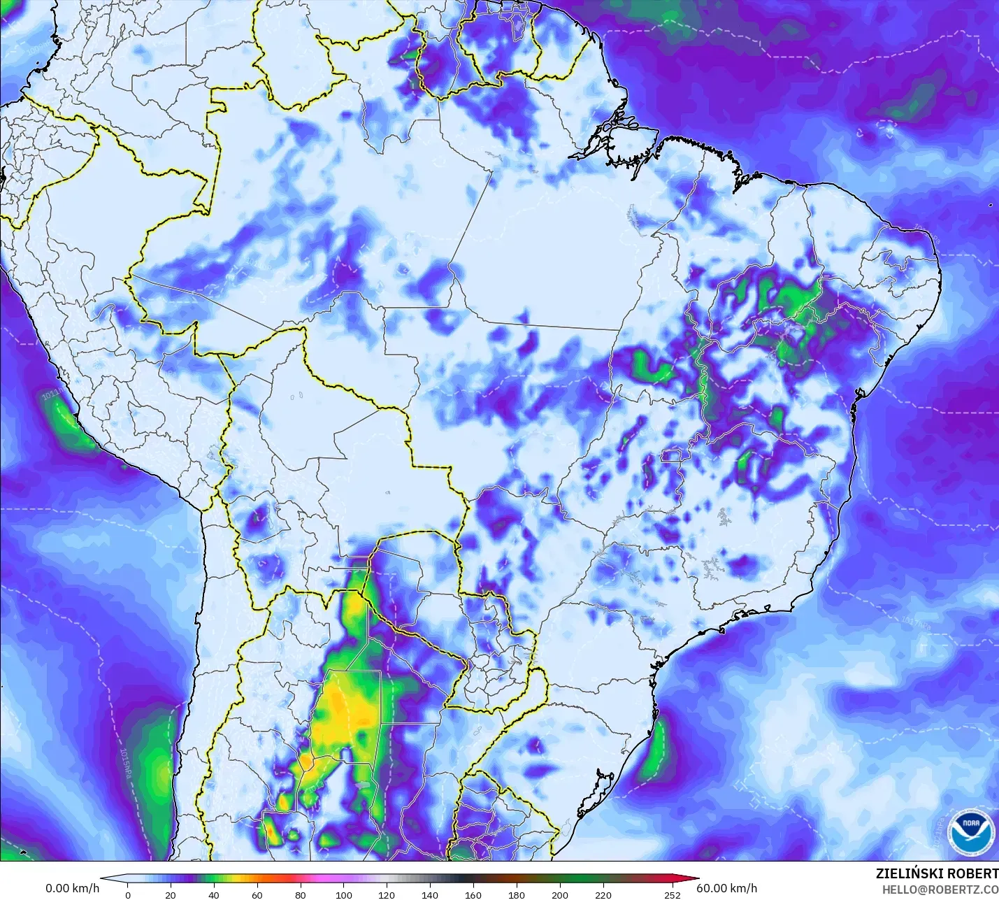 GFS modelo - Brasil, Ráfagas de viento