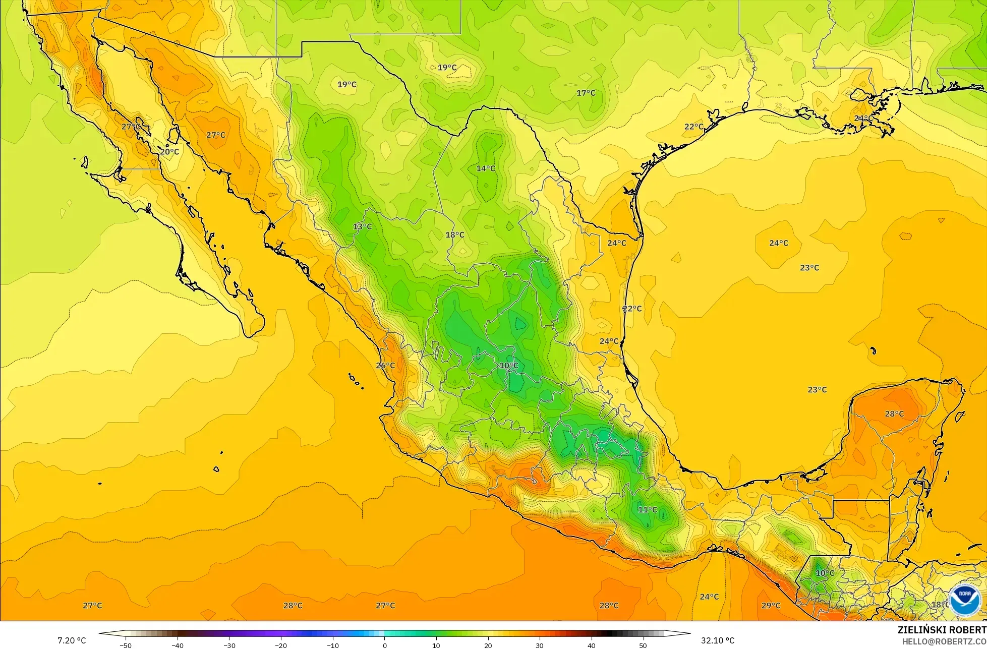 GFS modelo - México, Temperatura a 2 m