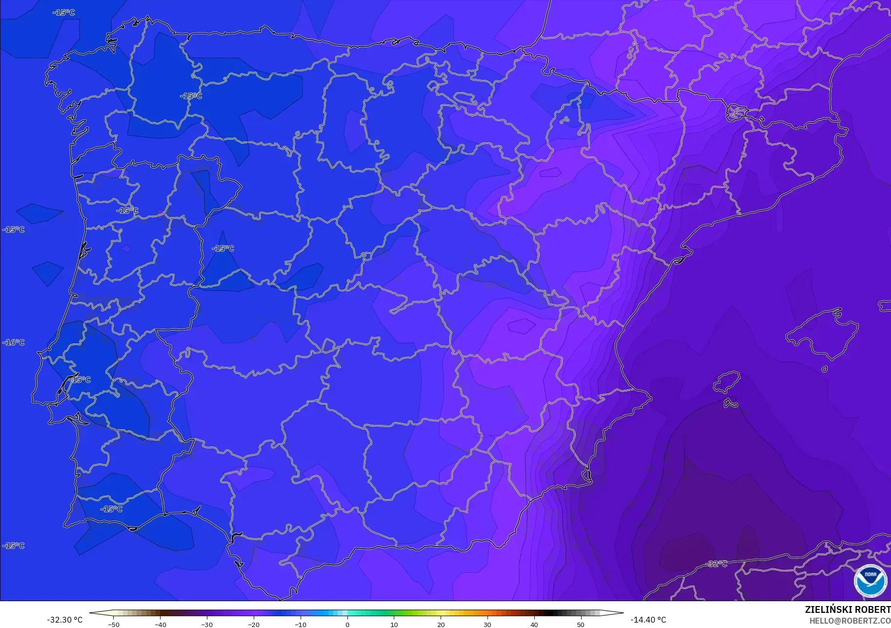 GFS modelo - España, Temperatura a 500 hPa