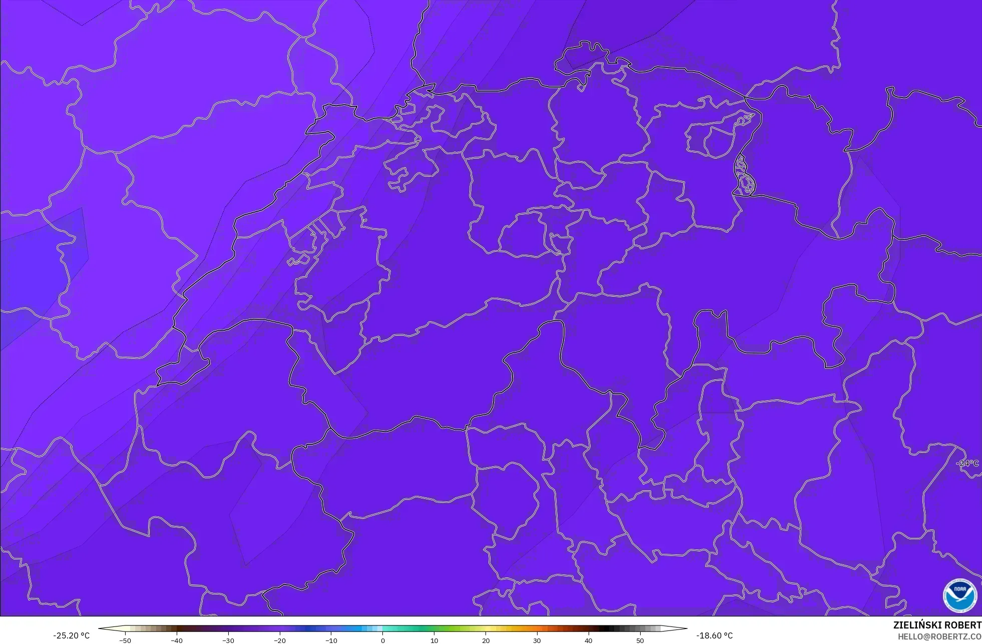 GFS modelo - Suiza, Temperatura a 500 hPa