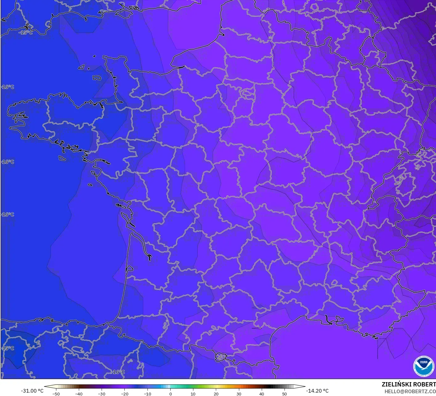 GFS modelo - Francia, Temperatura a 500 hPa