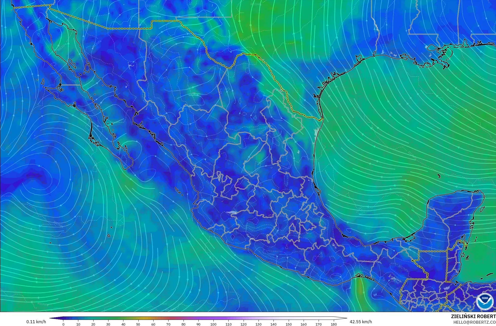 GFS modelo - México, Viento a 10 m