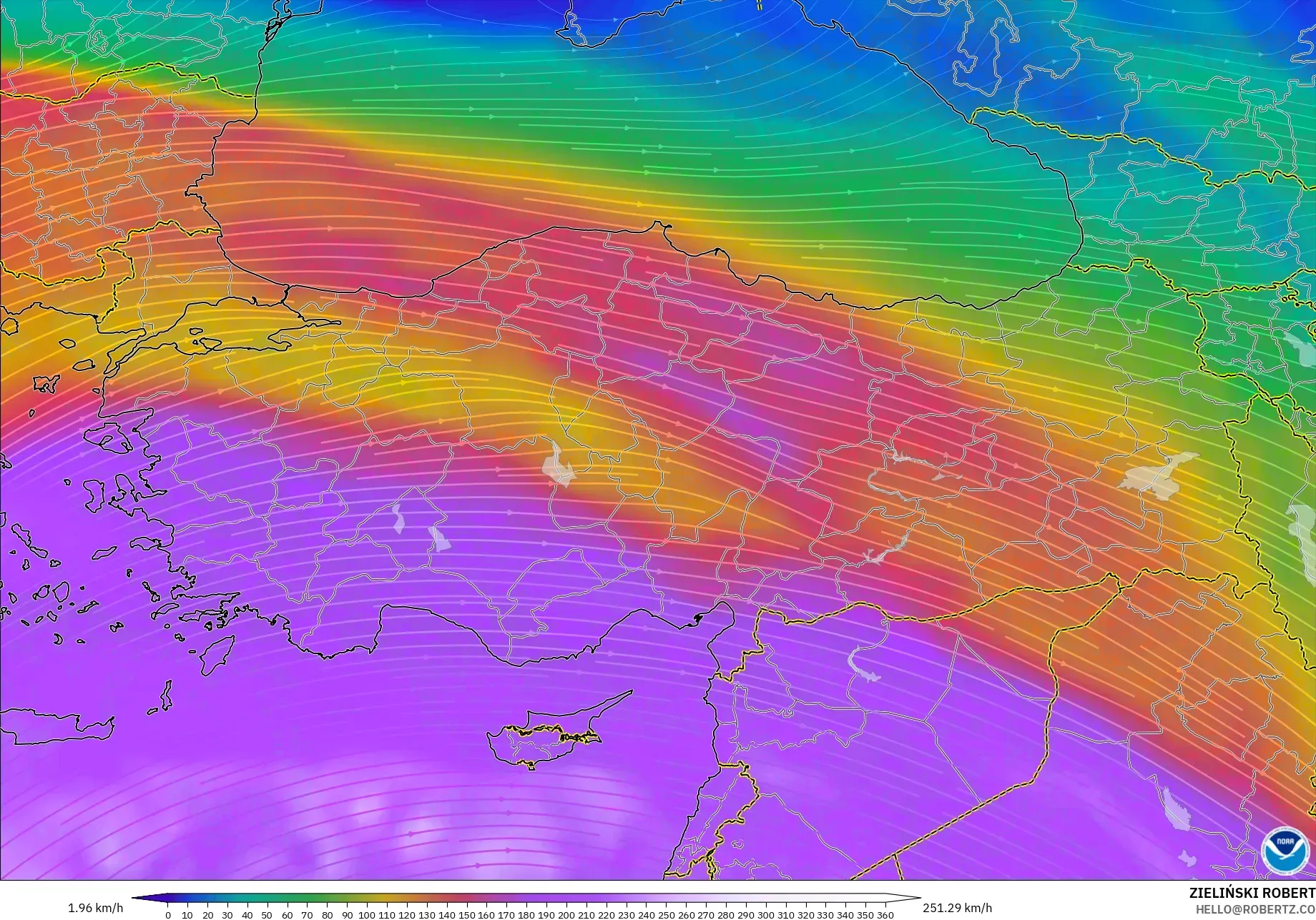 GFS modelo - Turquía, Viento a 300 hPa (corriente en chorro)