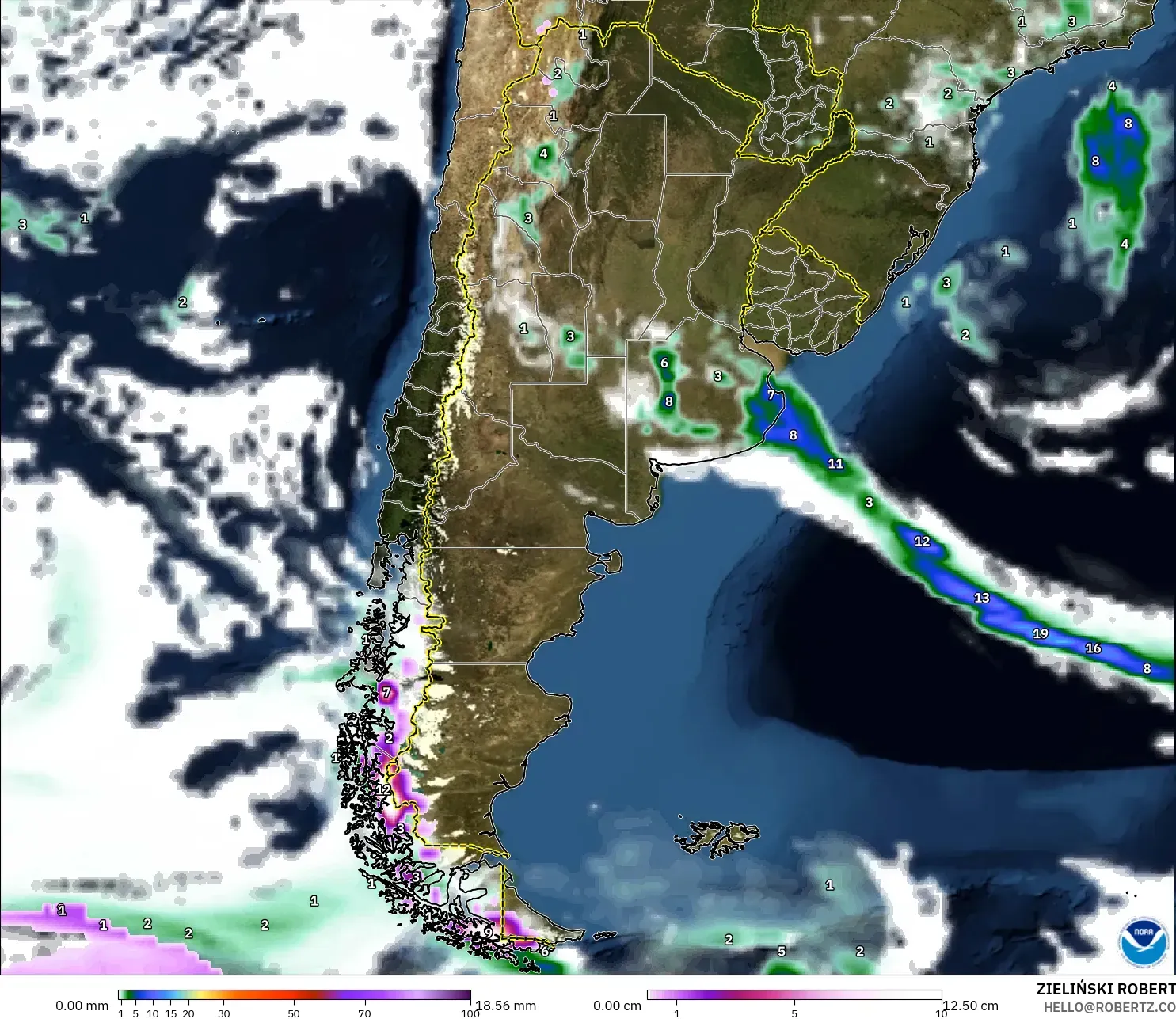 GFS modelo - Argentina, Precipitación, nubes y presión