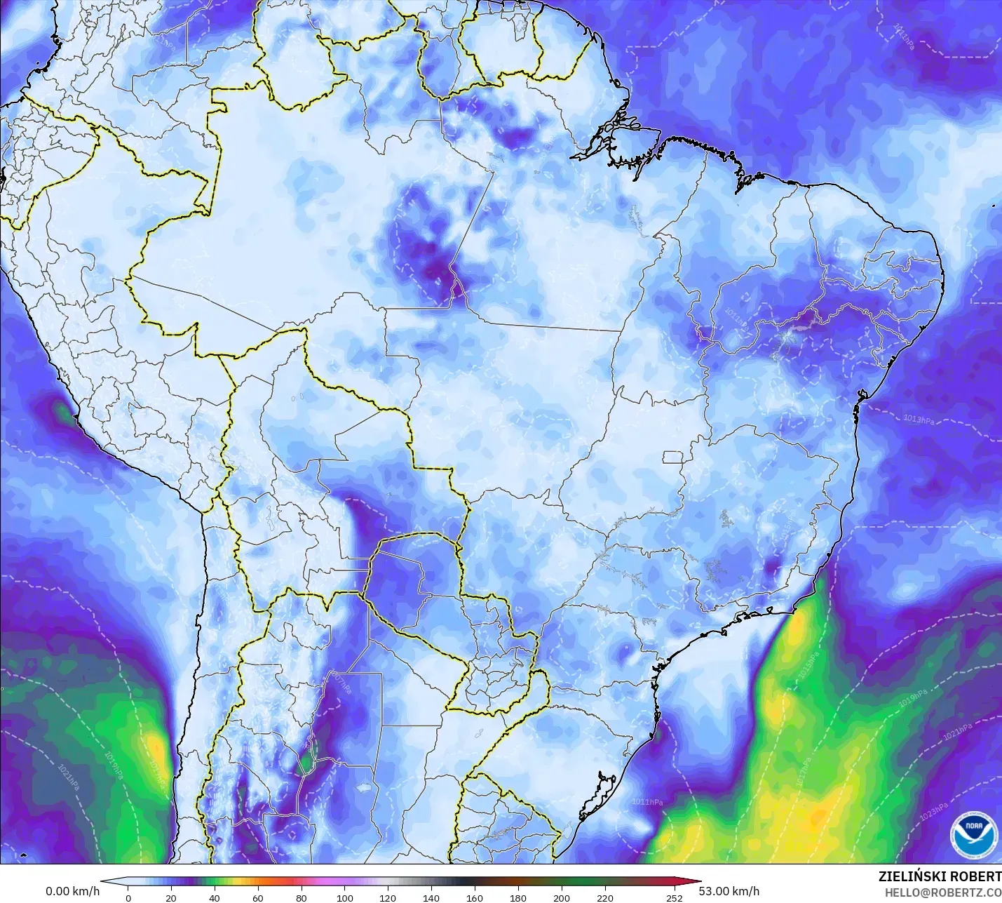 GFS modelo - Brasil, Ráfagas de Viento Máximas