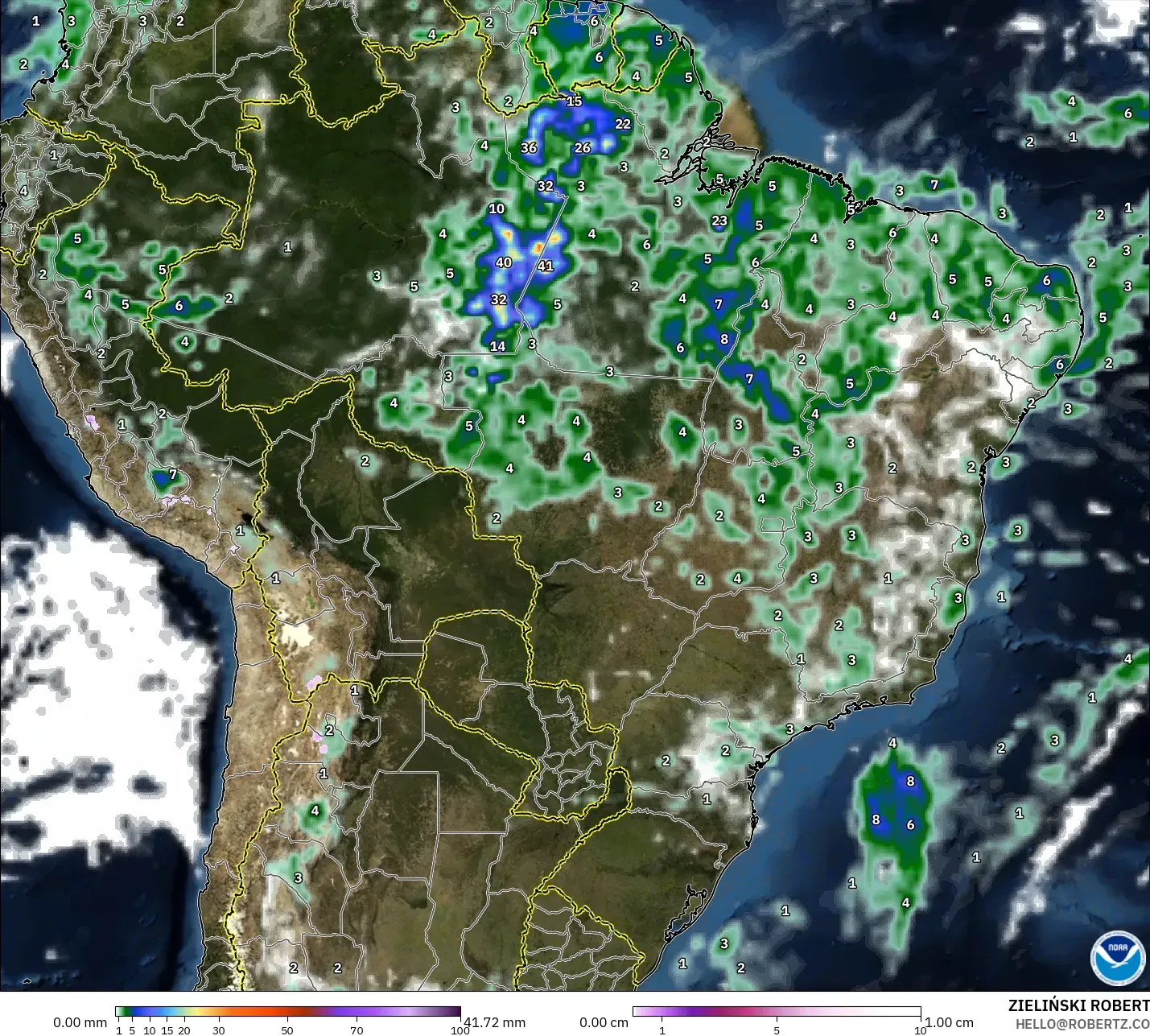 GFS modelo - Brasil, Precipitación, nubes y presión