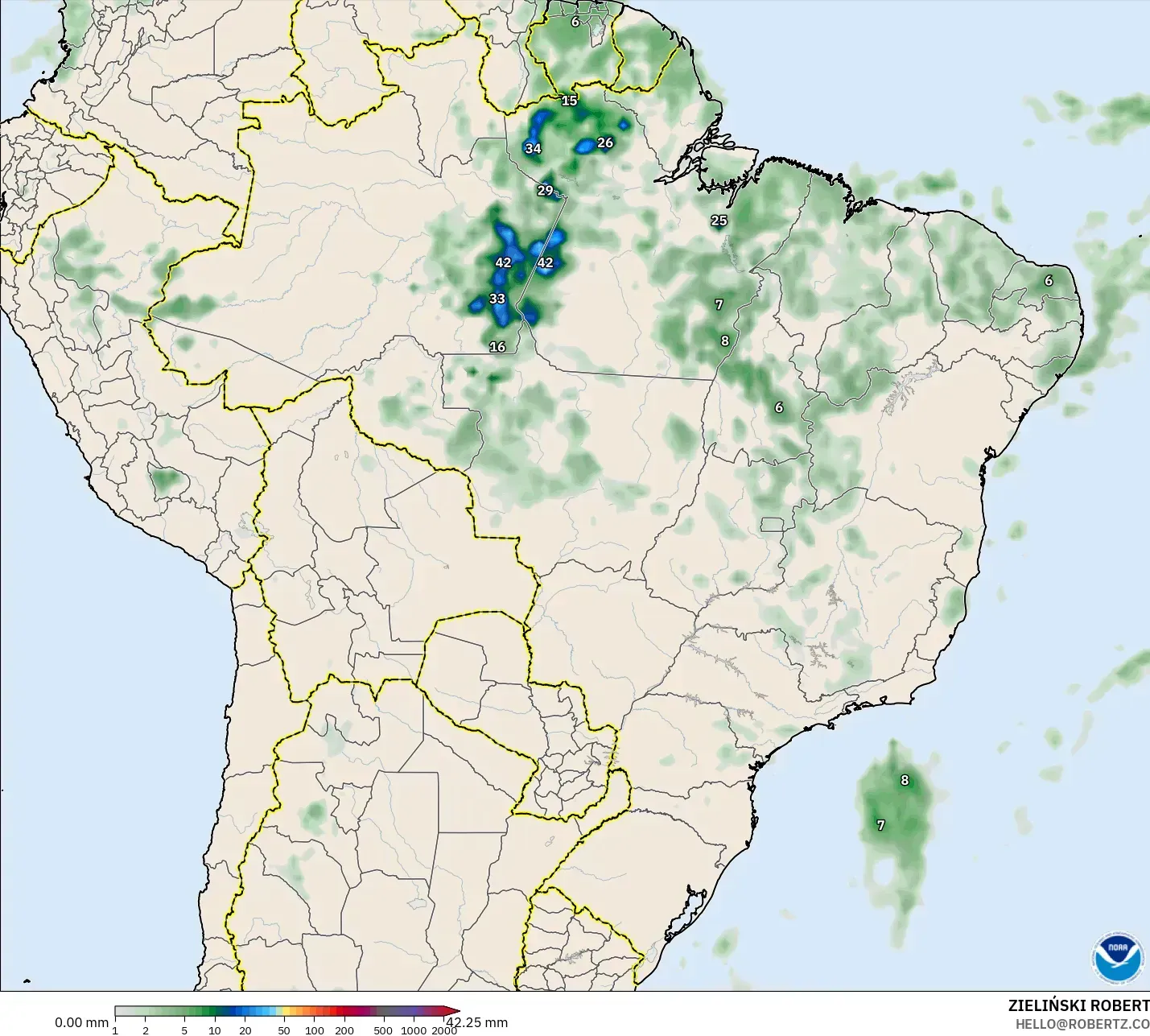 GFS modelo - Brasil, Acumulación de precipitación