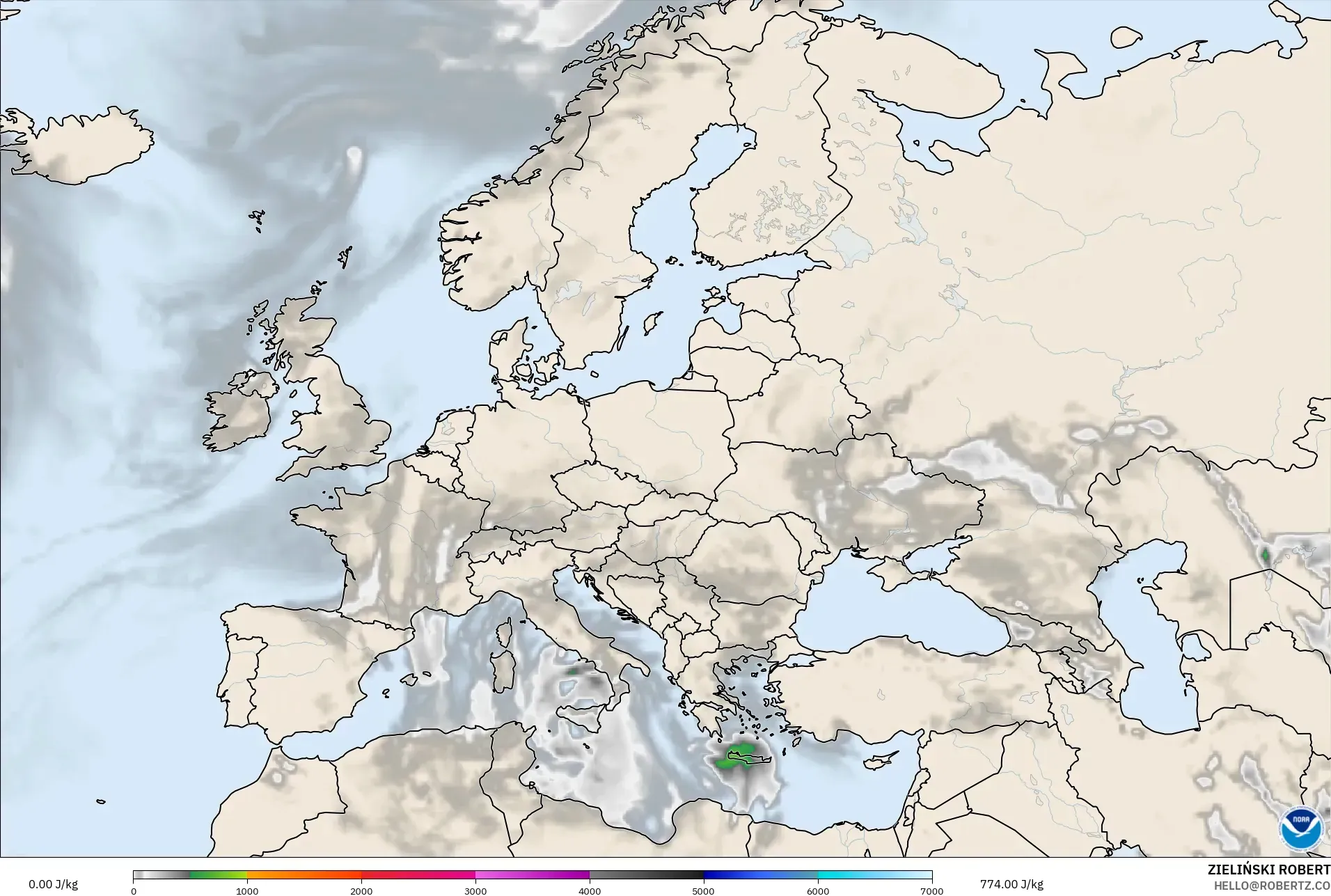 GFS modelo - Europa, CAPE