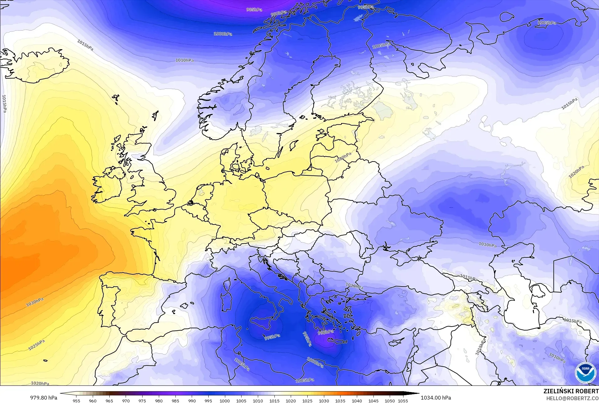 GFS modelo - Europa, Presión