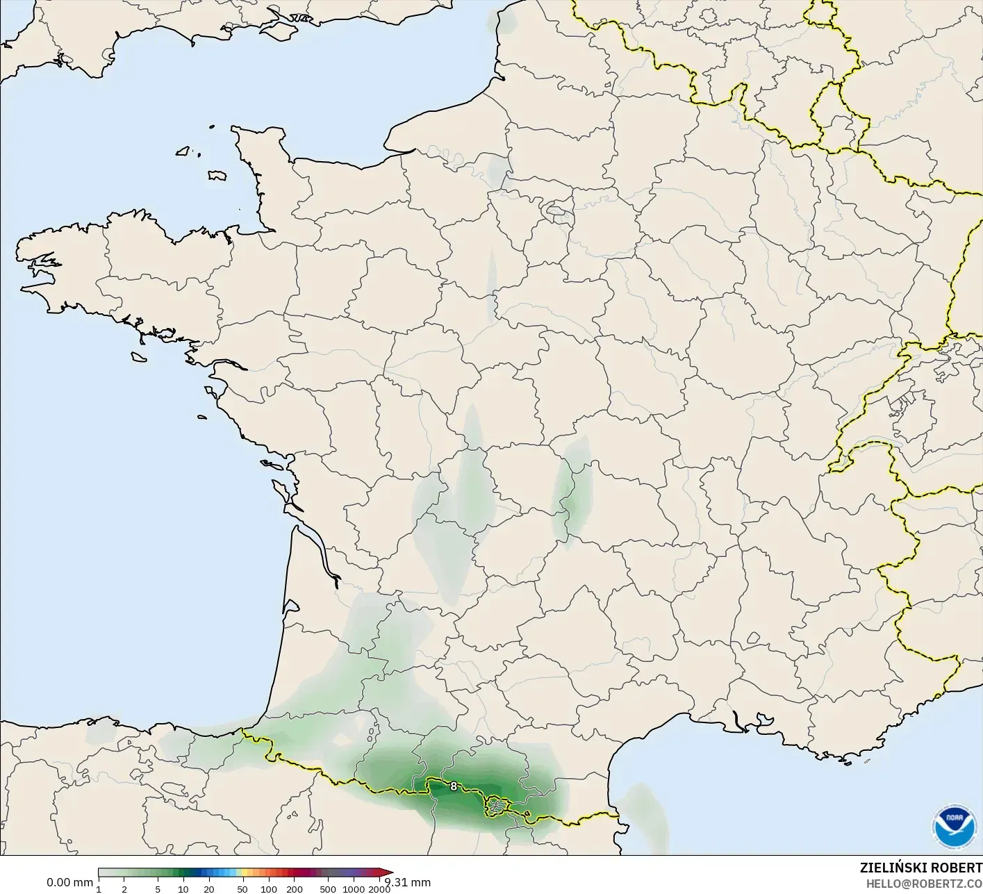 GFS modelo - Francia, Acumulación de precipitación