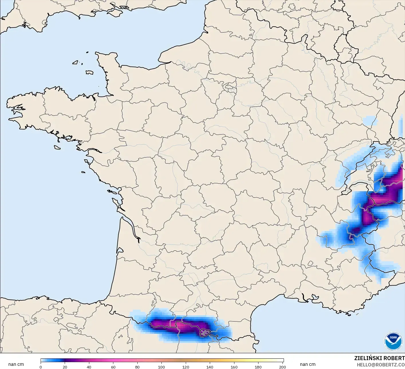 GFS modelo - Francia, Profundidad de nieve